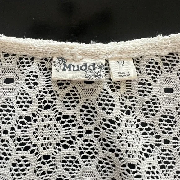 Mudd Girls Cream Crochet Knit Open Front Cardigan Shrug Size 12 - Picture 3 of 6